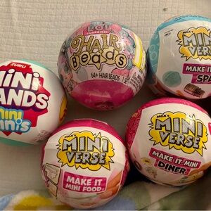 LOL Surprise Hair Beads and Mini Brands Set. You get all 5 surprise balls.